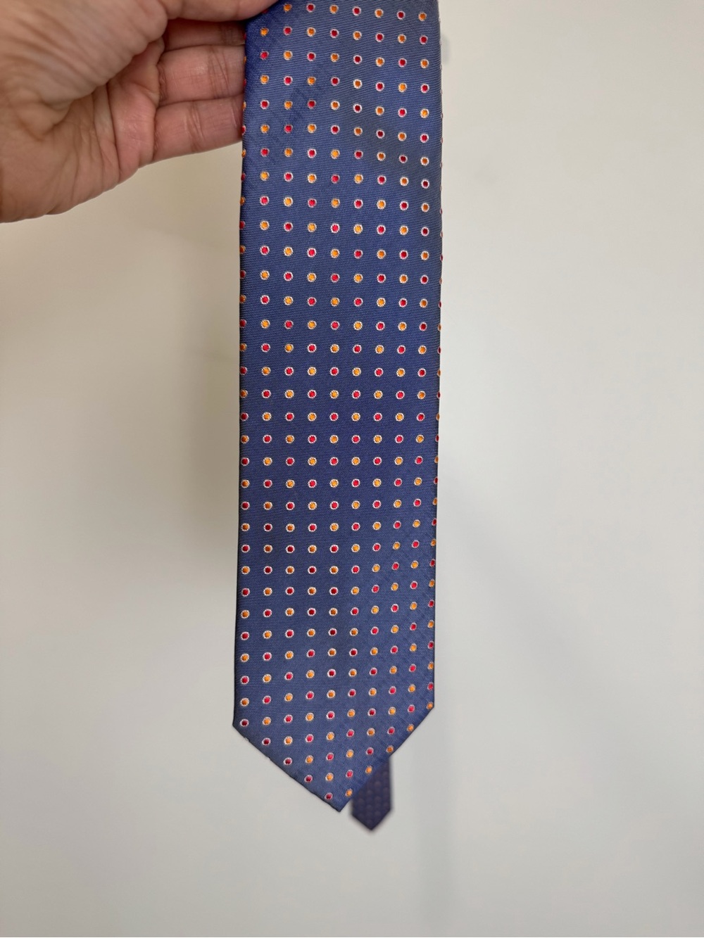 BOSS Hugo Boss Silk Tie Italy Blue Red Polka Dot Designer